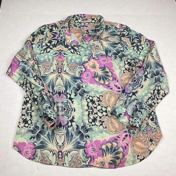 Chico's Tops - Chicos Linen Button Shirt Floral No Iron 3/4 Sleeve Casual Work Top 1 Medium